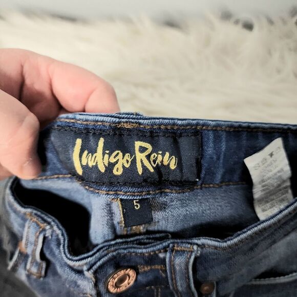 Indigo Reins distressed hem button fly high rise jeans size 5 juniors - Picture 5 of 8